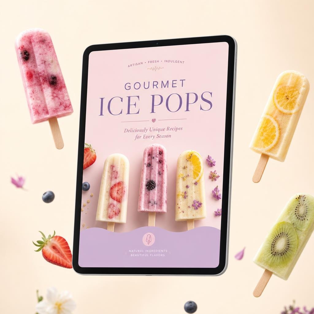 E-book de geladinho gourmet aberto em um tablet